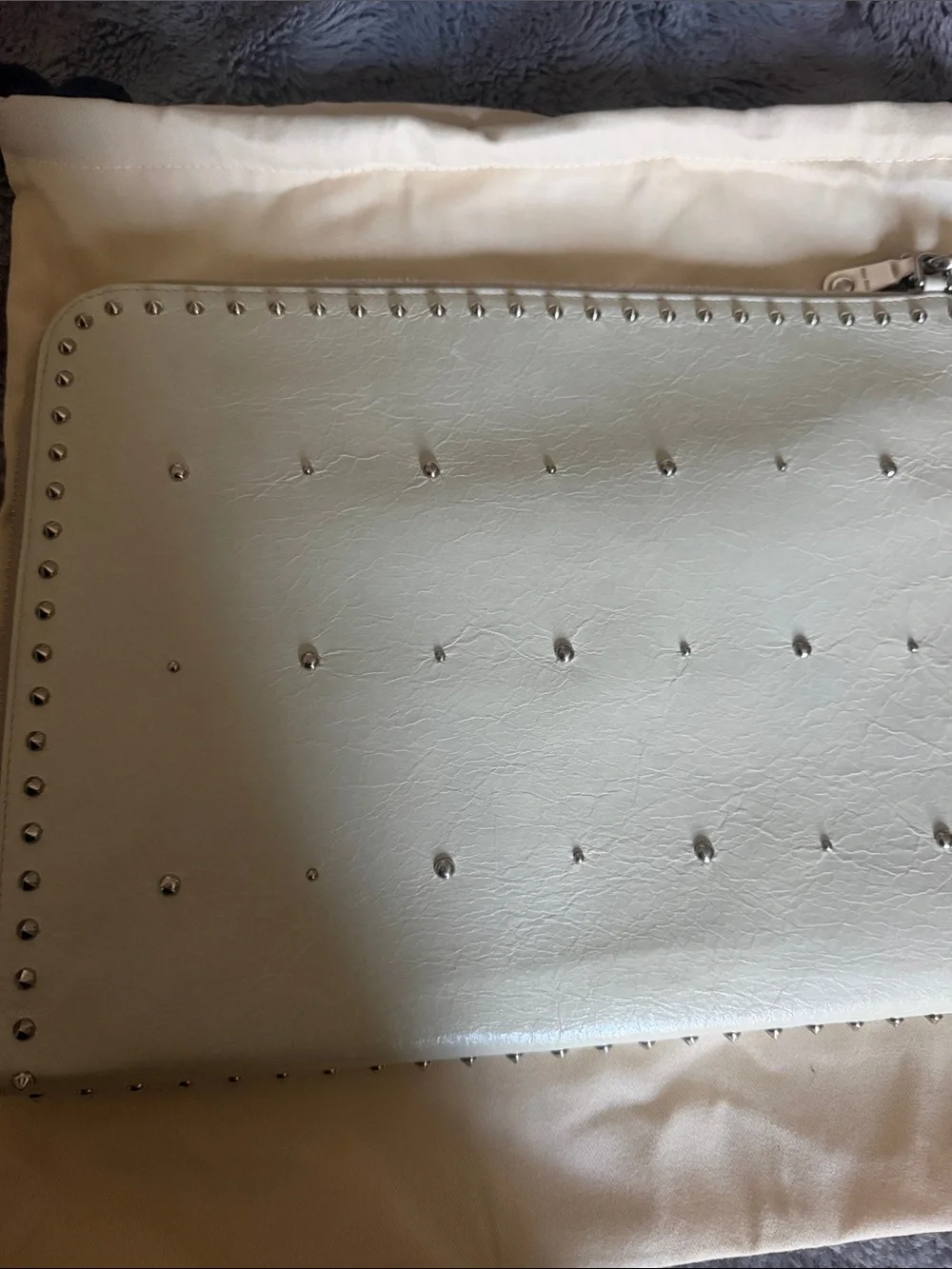 Preloved Miu Miu White Leather Studded Wristlet Clutch great condition